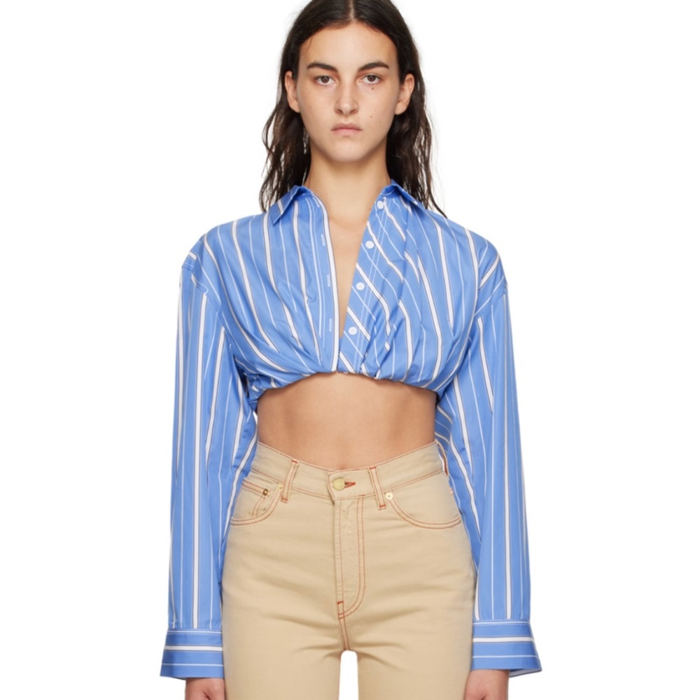 Jacquemus Blue Le Chouchou “La Chemise Bahia Courte” Cropped Shirt–Size 36 (SM)
